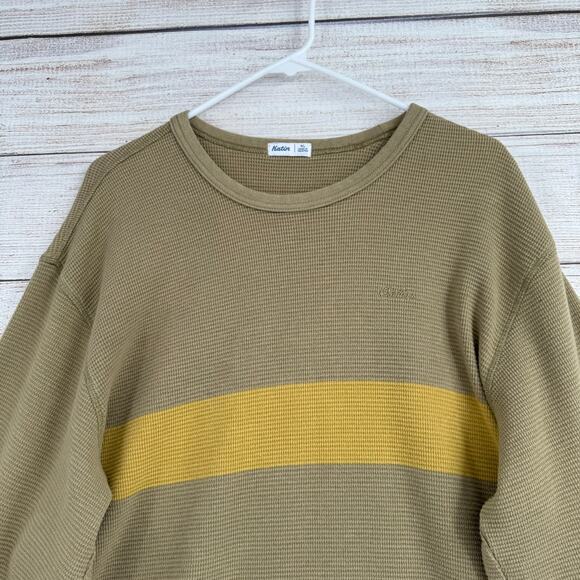 Katin Waffle Knit Crewneck Striped Shirt Mens XL Green Gold Stretch - Picture 3 of 12